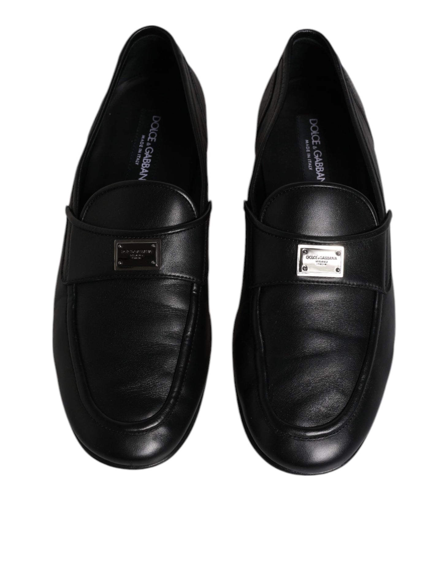 Black Leather Logo Slip On Men Loafers Shoes