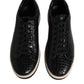 Black Leather Low Top Men Sneakers Shoes