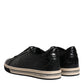 Black Leather Low Top Men Sneakers Shoes