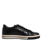 Black Leather Low Top Men Sneakers Shoes