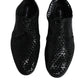 Black Woven Leather Lave Up Derby Shoes