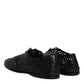 Black Woven Leather Lave Up Derby Shoes