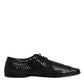 Black Woven Leather Lave Up Derby Shoes