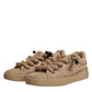 Brown Jute Fabric Low Top Men Sneakers Shoes