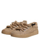 Brown Jute Fabric Low Top Men Sneakers Shoes