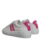 White Pink Greca Print Platform Low Top Sneakers Shoes