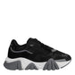 Black Leather Neoprene Chunky Low Top Sneakers Squalo Shoes