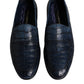 Blue Exotic Leather Moccasin Slip On Shoes