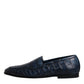 Blue Exotic Leather Moccasin Slip On Shoes