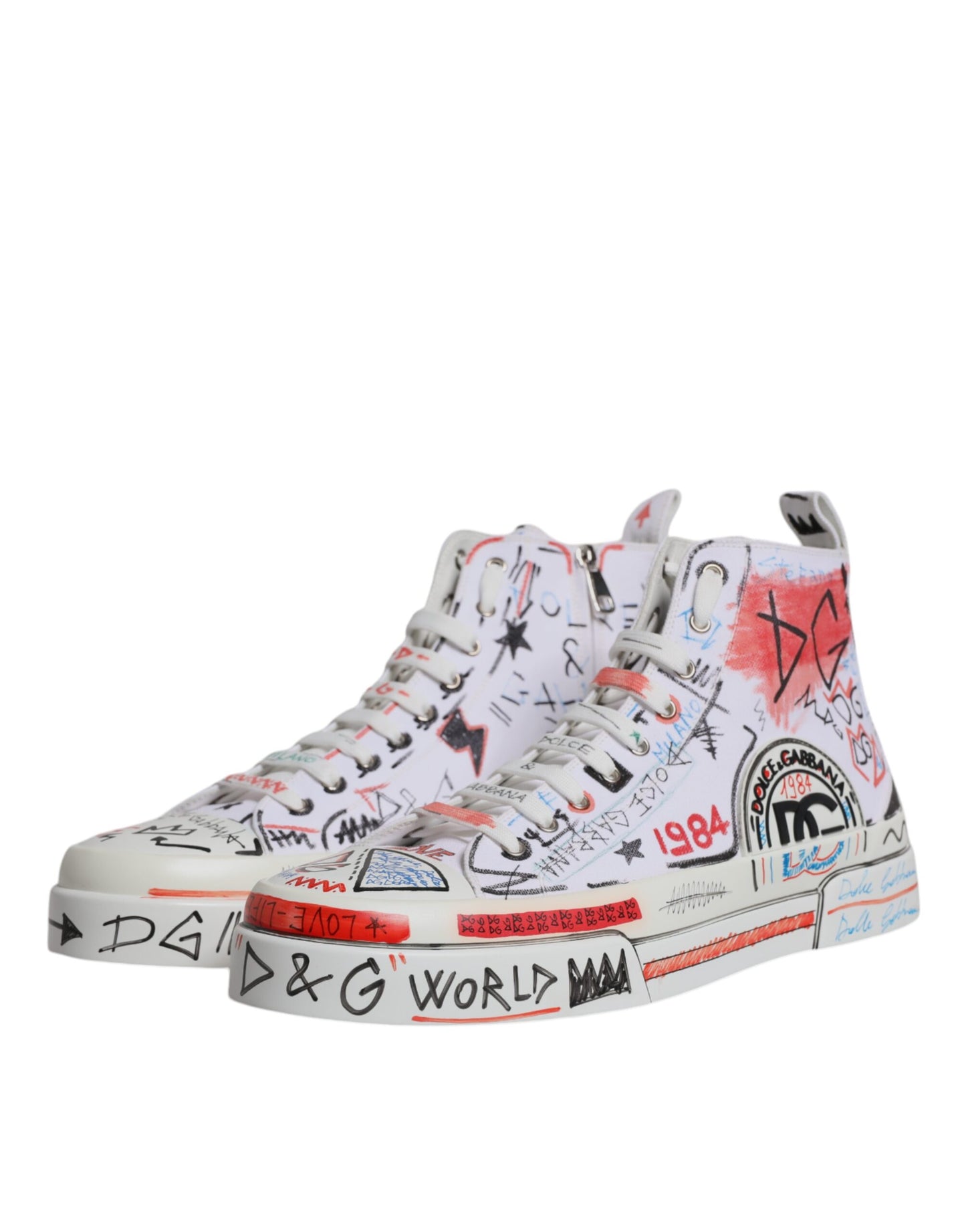 White Cotton Graffiti High Top Sneaker Shoes