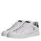 White Silver Leather Low Top Men Sneakers Shoes