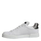 White Silver Leather Low Top Men Sneakers Shoes