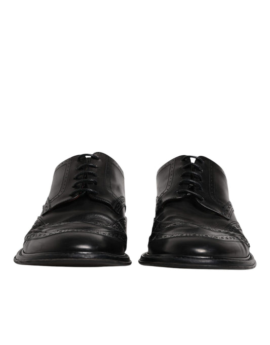 Black Leather Derby Wingtip Formal Shoes