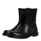 Black Horse Leather Mid Calf Boots Shoes