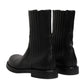 Black Horse Leather Mid Calf Boots Shoes