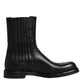 Black Horse Leather Mid Calf Boots Shoes