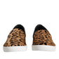 Brown Calfskin Fur Leopard Men Sneakers Shoes