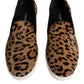 Brown Calfskin Fur Leopard Men Sneakers Shoes