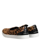 Brown Calfskin Fur Leopard Men Sneakers Shoes