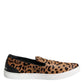 Brown Calfskin Fur Leopard Men Sneakers Shoes