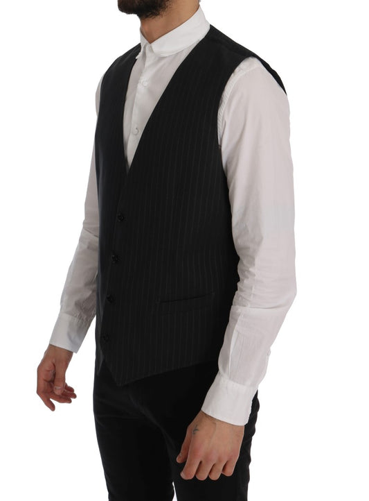 Elegant Gray Striped Men's Waistcoat Vest