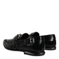 Black Embellished Derby Monk Strap Shoes