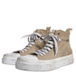 Beige White Canvas High Top Sneakers Shoes