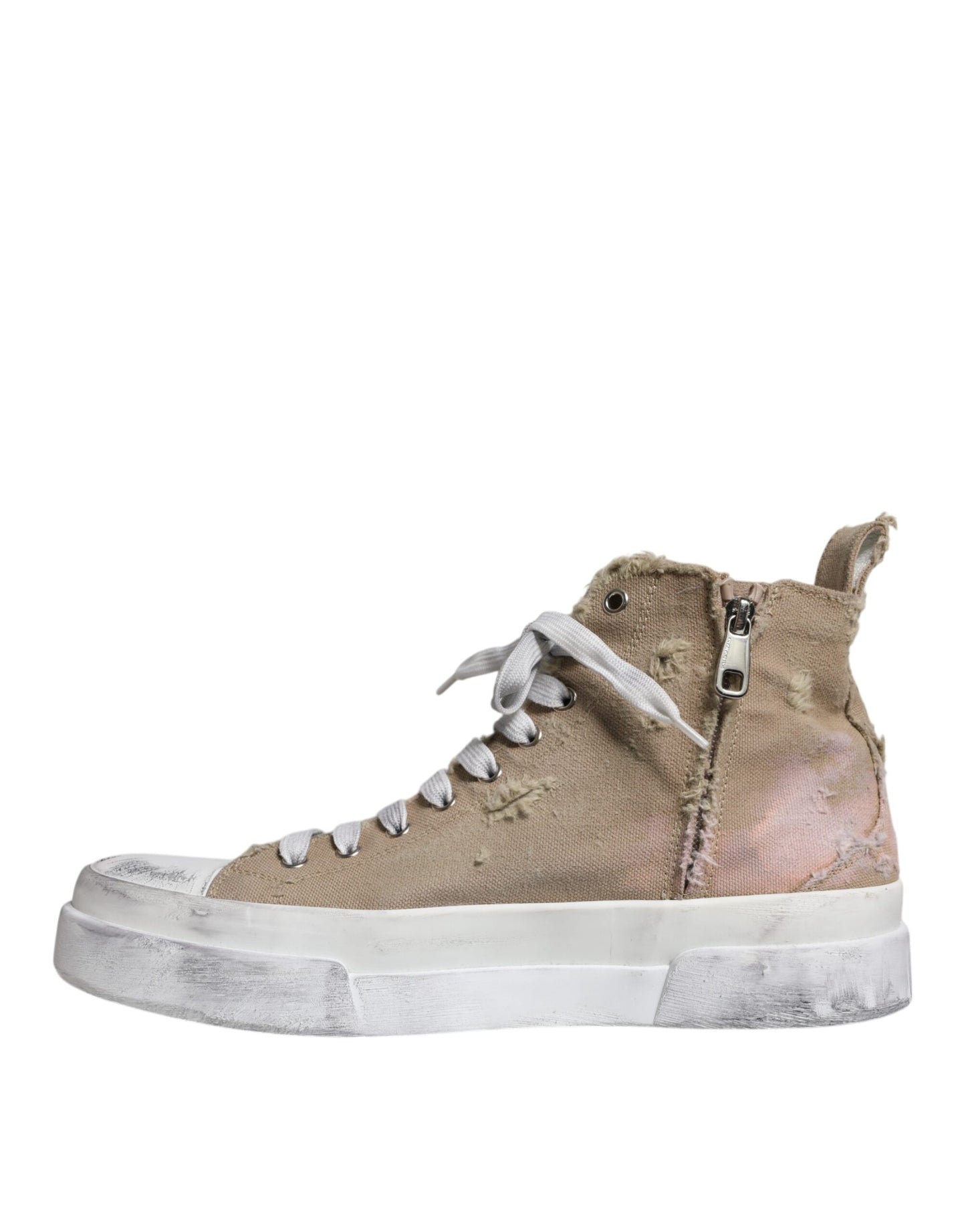 Beige White Canvas High Top Sneakers Shoes