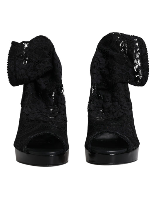 Black Stretch Taormina Lace Boots Shoes