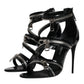 Black Zipper Ankle Strap Heels Sandals Shoes