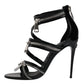 Black Zipper Ankle Strap Heels Sandals Shoes