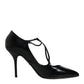 Black Leather T-strap Stiletto Heels Shoes