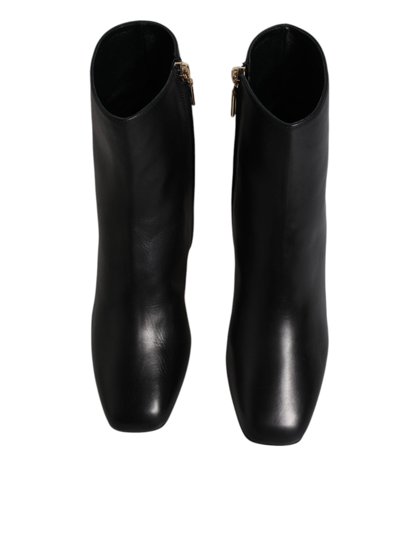 Black Jackie Leather Mid Calf Boots Shoes