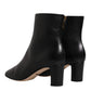 Black Jackie Leather Mid Calf Boots Shoes