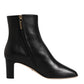 Black Jackie Leather Mid Calf Boots Shoes