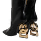 Black Jackie Leather Mid Calf Boots Shoes