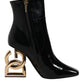 Black Jackie Leather Mid Calf Boots Shoes