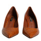 Brown Leather Kitten Heels Pumps Shoes