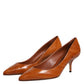 Brown Leather Kitten Heels Pumps Shoes