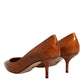 Brown Leather Kitten Heels Pumps Shoes