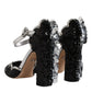 Black Silver Sequin Ankle Strap Sandals Shoes