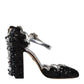 Black Silver Sequin Ankle Strap Sandals Shoes