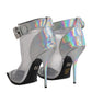 Silver Iridescent Pointed Short Boots Shoes