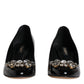 Black Leather Crystal Heels Pumps Shoes