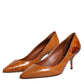 Brown Leather Kitten Heels Pumps Shoes