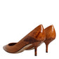 Brown Leather Kitten Heels Pumps Shoes