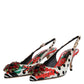 Multicolor Leather Crystal Heels Slingback Shoes