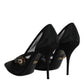 Black Mesh Mary Jane Crystal Heel Pump Shoes