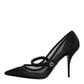 Black Mesh Mary Jane Crystal Heel Pump Shoes