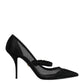 Black Mesh Mary Jane Crystal Heel Pump Shoes